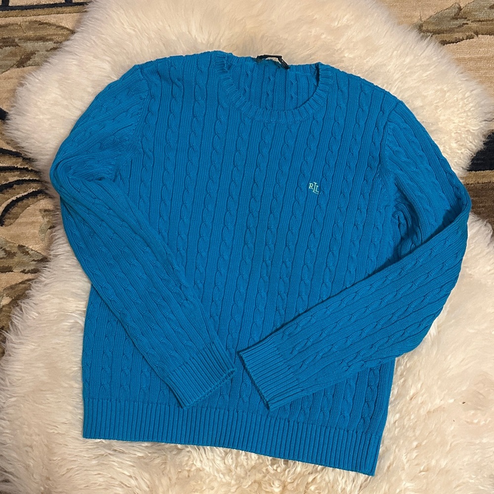 Lauren Ralph Lauren Bright Teal Cable-Knit Crewneck Sweater